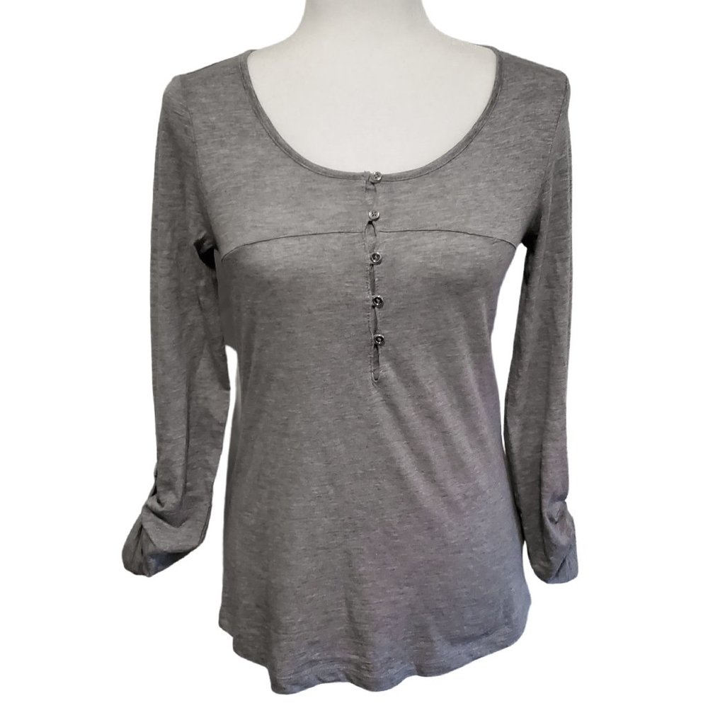 Banana Republic Factory Roll Tab Sleeve Top Gray Women's XS Business Casual Y2K